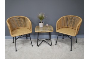 RATTAN TABLE AND TWO CHAIRS